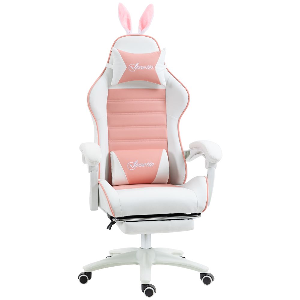Vinsetto Racing Style Pink Gaming Chair with Removable Rabbit Ears
