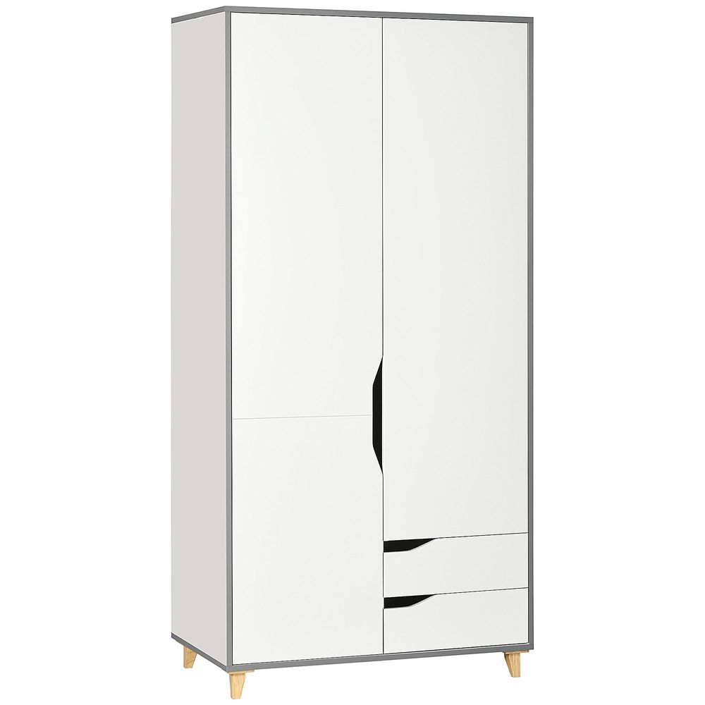 Handleless White Double Wardrobe with Two Drawers and Grey Trim