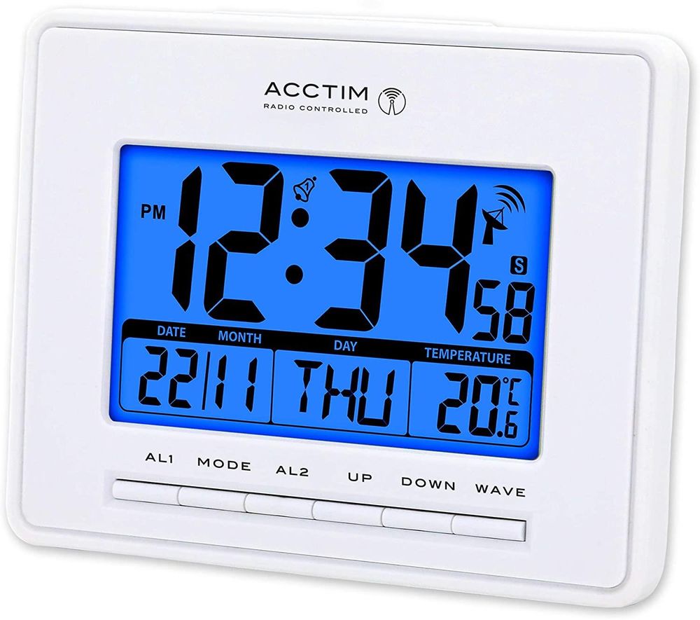 Acctim Infinity White Radio Controlled LCD Alarm Clock - 71952