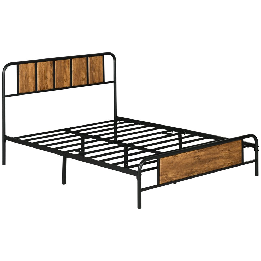 Industrial Style Black Metal Double Bed Frame with Headboard