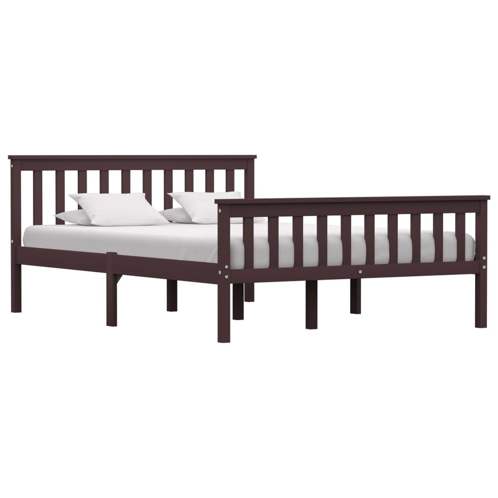 Dark Brown Solid Pine Double Bed Frame - 135cm x 190cm