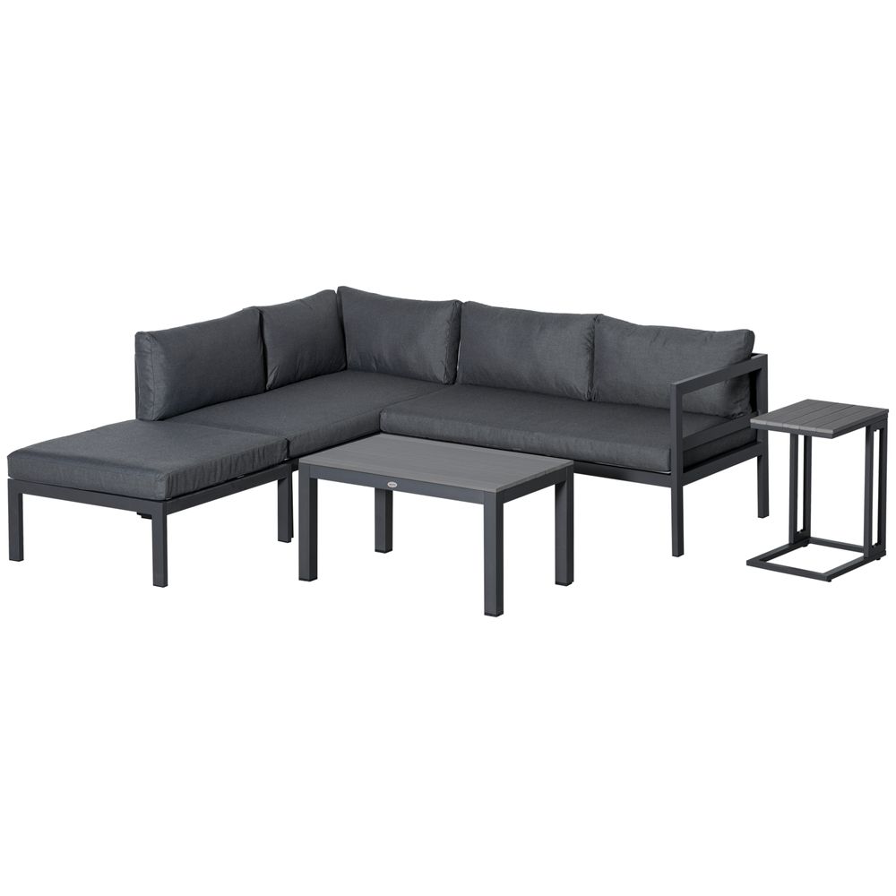 5-Piece Aluminium Garden Corner Sofa Set with 2 Tables - Grey