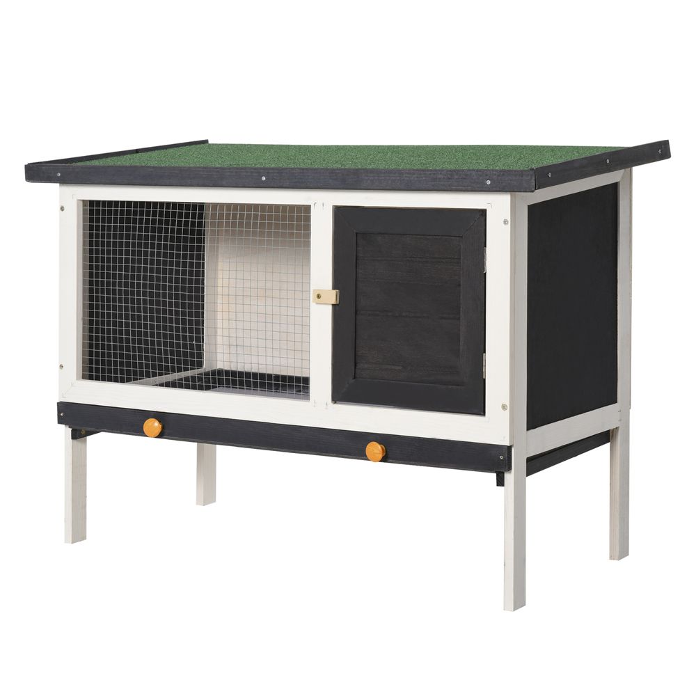 Pawhut Wooden Rabbit Hutch with Droppings Tray & Openable Roof
