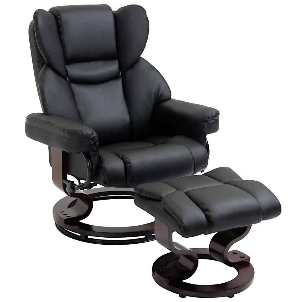 Padded PU Leather Manual Reclining Armchair with Footstool - Black