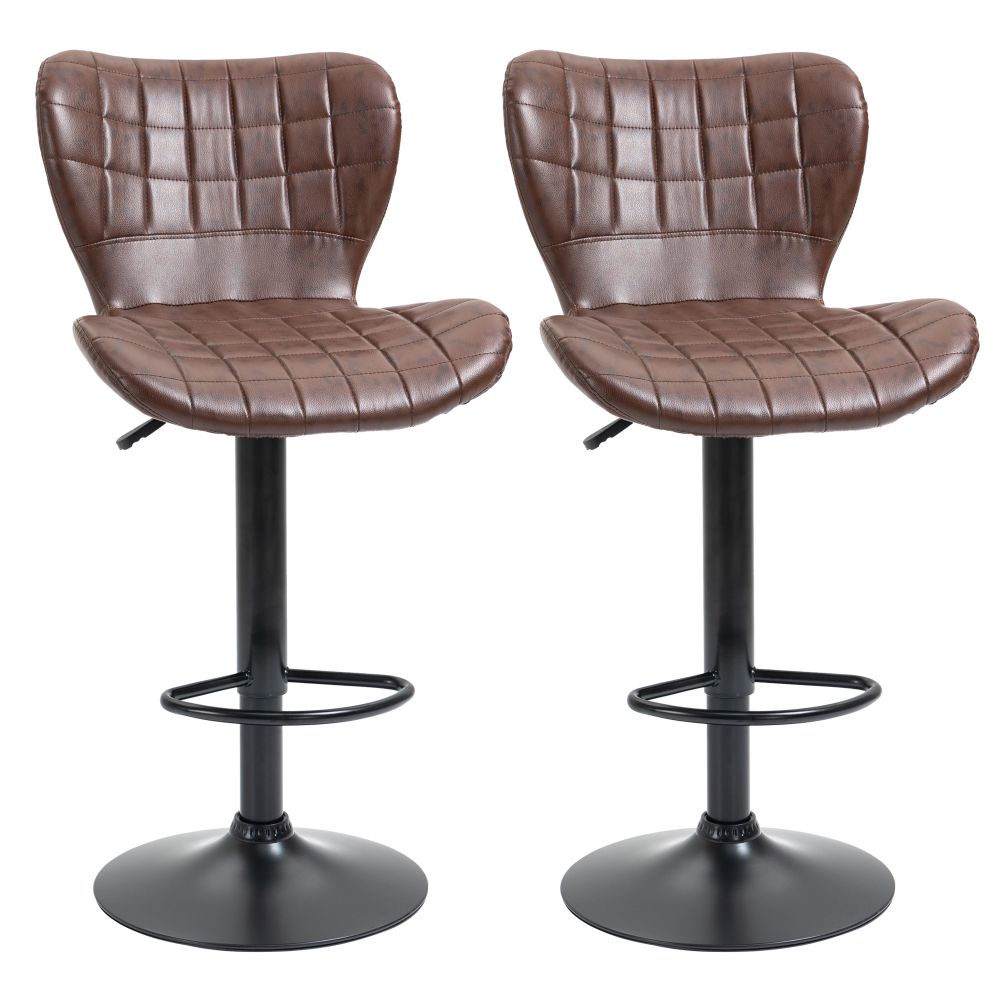 Set of 2 Brown Faux Leather Adjustable Bar Chairs