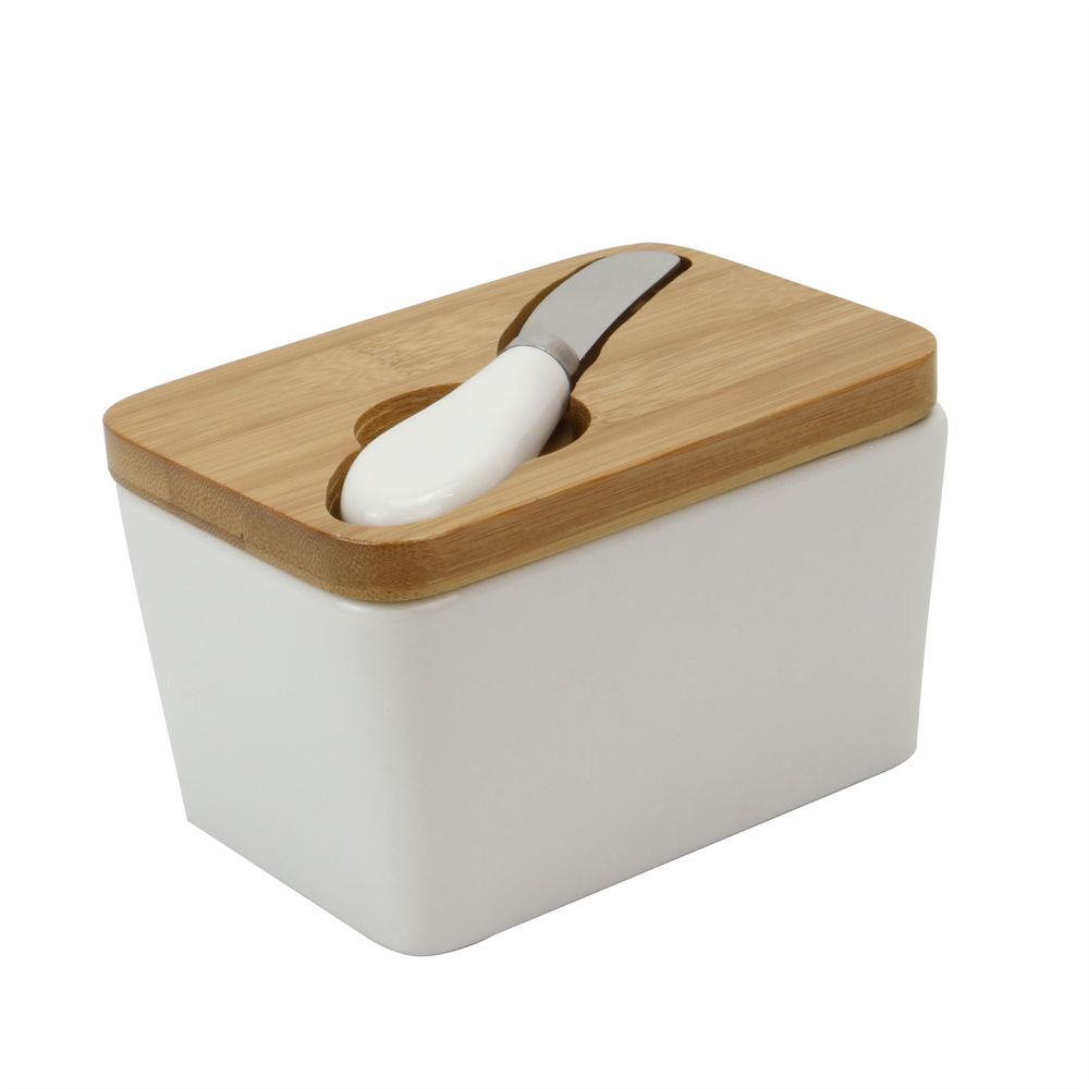 White Porcelain Butter Dish with Knife & Lid - Maison & White