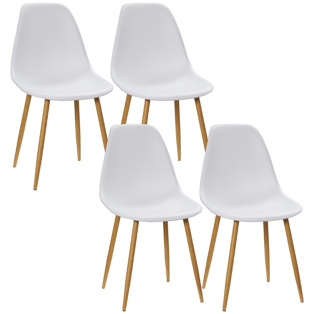 Set of 4 Scandi Style Dining Chairs with Curved Back & Metal Legs