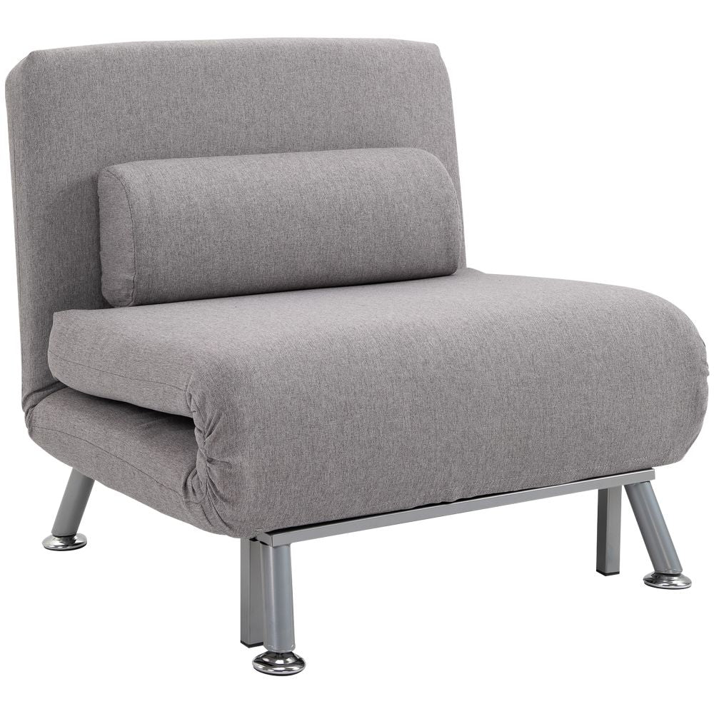 Grey Linen Upholstered 5-Position Single Futon Chair Bed