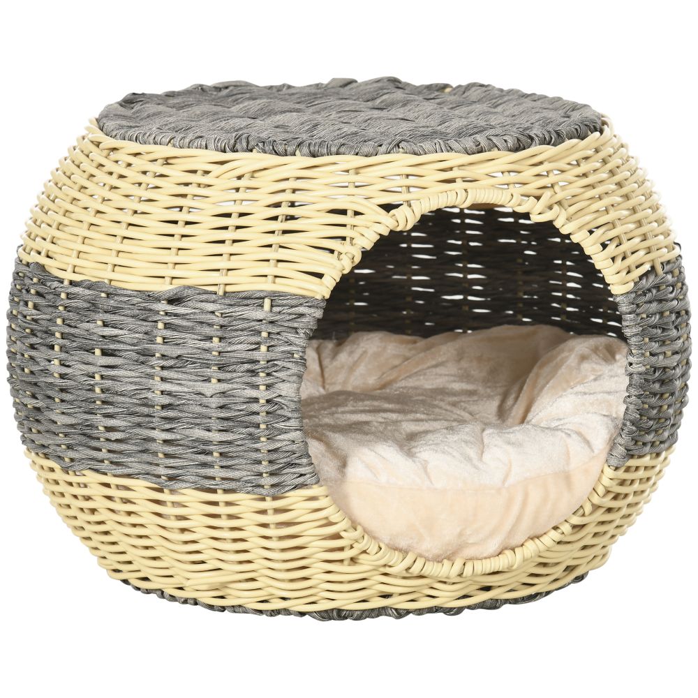 PawHut Wicker Cat Bed with Soft Cushion - 40cm x 30cm