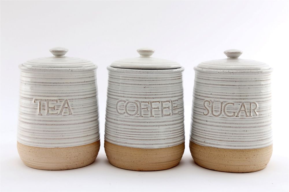 Natural Ceramic Tea Coffee Sugar Canisters
