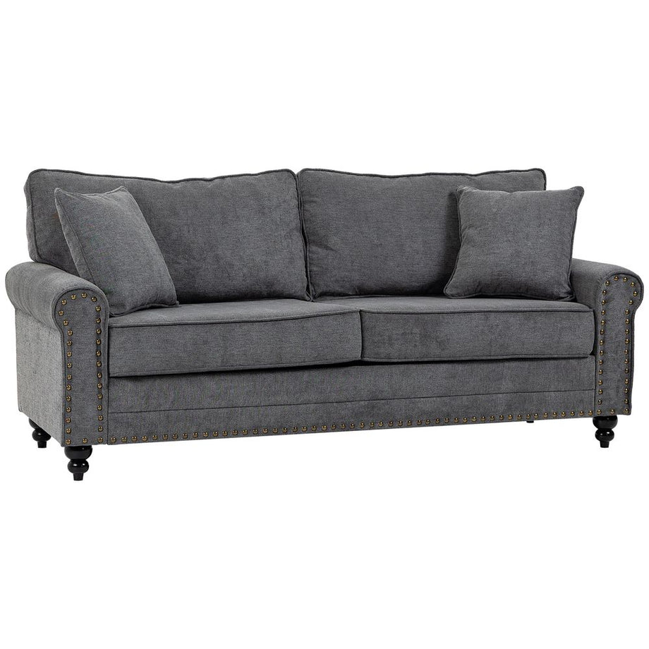 Dark grey sofa online with nailhead trim