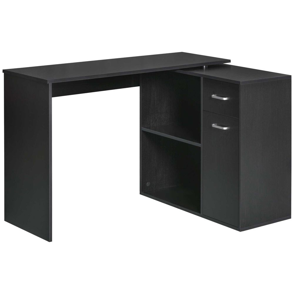180 Degree Rotating Corner Desk with Storage - Black
