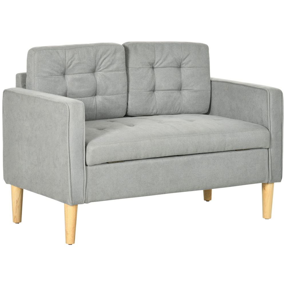 Modern Compact 2 Seater Sofa with Storage - Light Grey