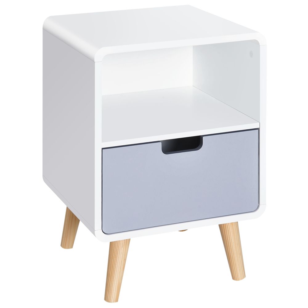 Scandi Bedside Table with Drawer and Cubby