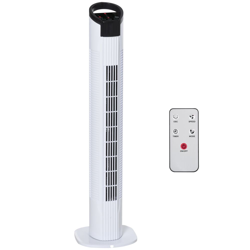 Black and White 3 Speed Tower Fan with Oscillation & Remote