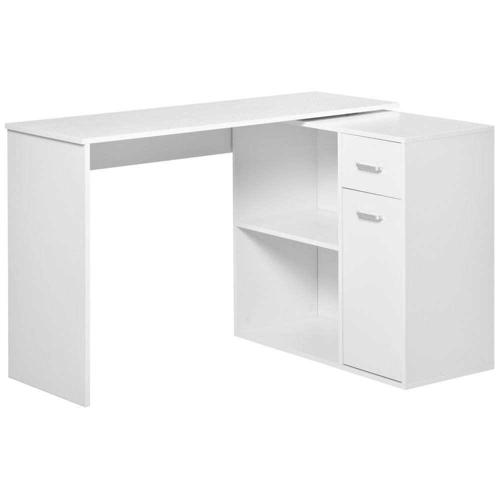 180 Degree Rotating L-Shaped Desk - White