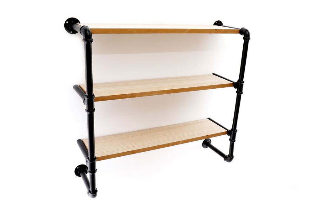 Black Pipe & Wooden Shelves Wall Shelfing Unit - 58cm