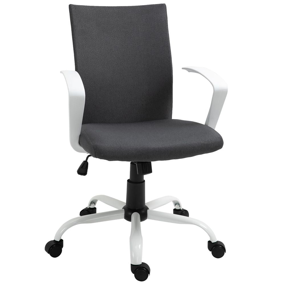 High Back White & Dark Grey Linen Office Chair