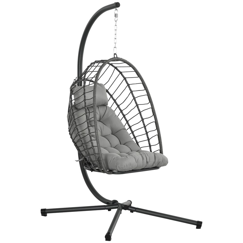 Outsunny Hanging Egg Chair with Thick Cushion - Grey