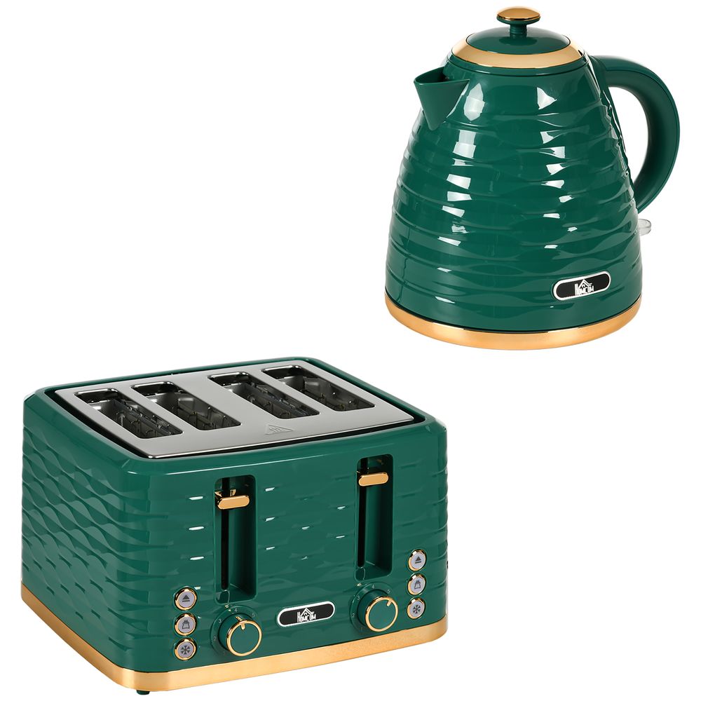 Green Kettle and Toaster Set 1.7L Rapid Boil Kettle & 4 Slice Toaster
