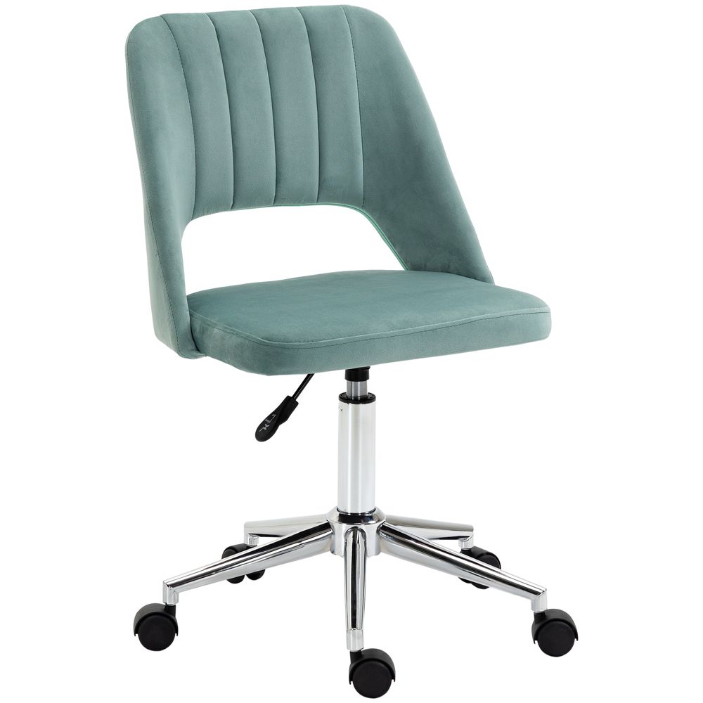 Height Adjustable Armless Teal Velvet Office Chair