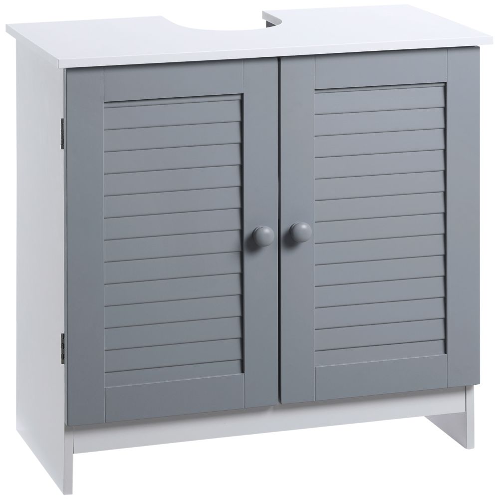 Grey & White Pedestal Sink Bathroom Cabinet with Adjustable Shelf