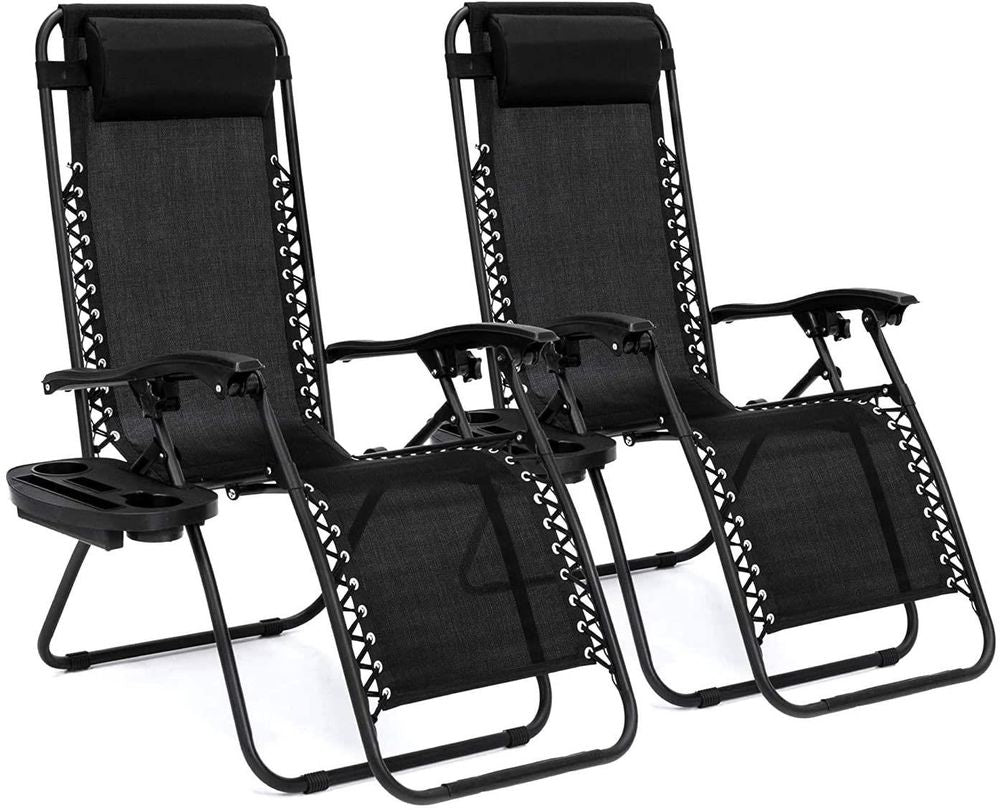 Zero Gravity Foldable Reclining Garden Chair - 2Pc in Black