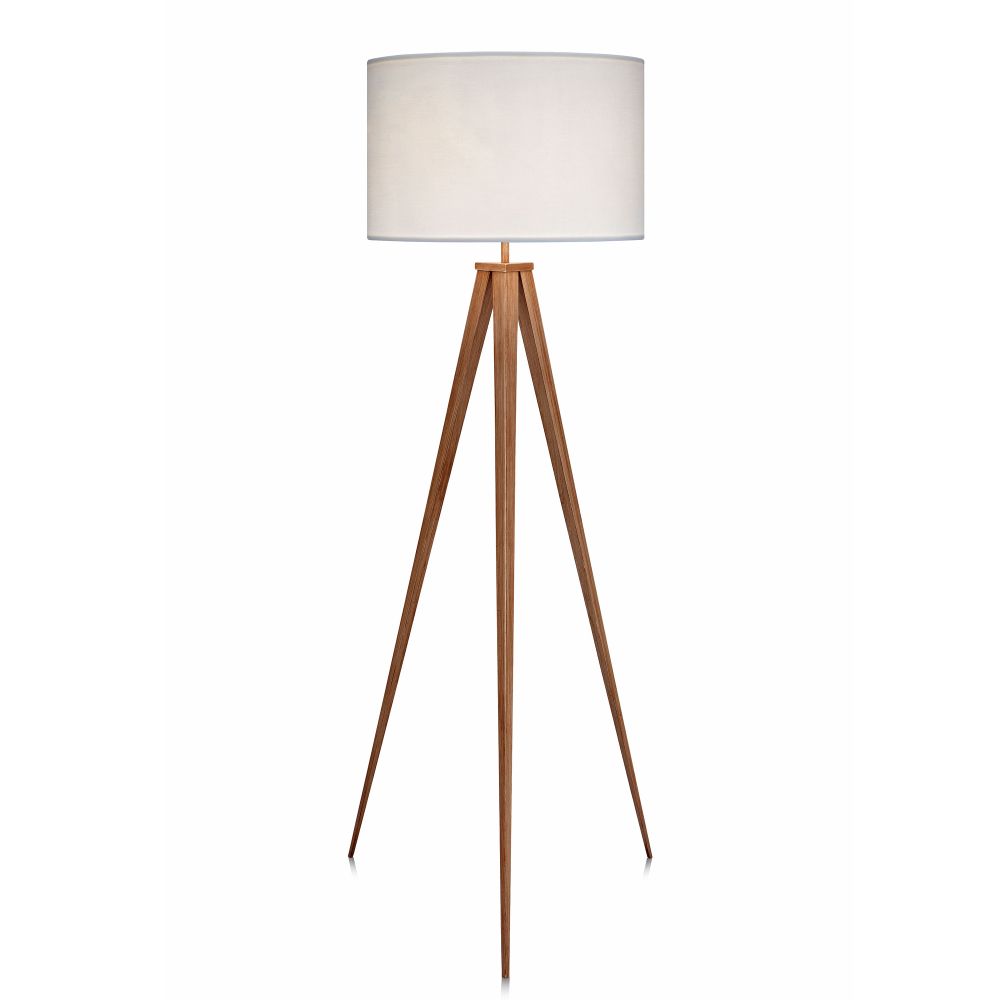 Romanza Wood Like Tripod Floor Lamp with White Drum Shade