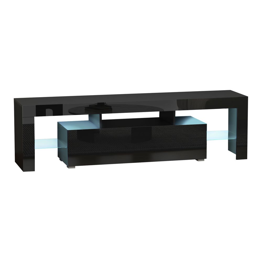 Homcom High Gloss Black TV Stand with LED Lights and Remote