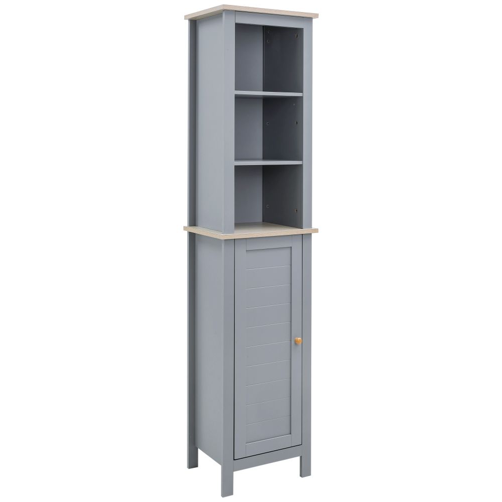 Kleankin Tall Bathroom Cabinet Storage Unit with Cupboard