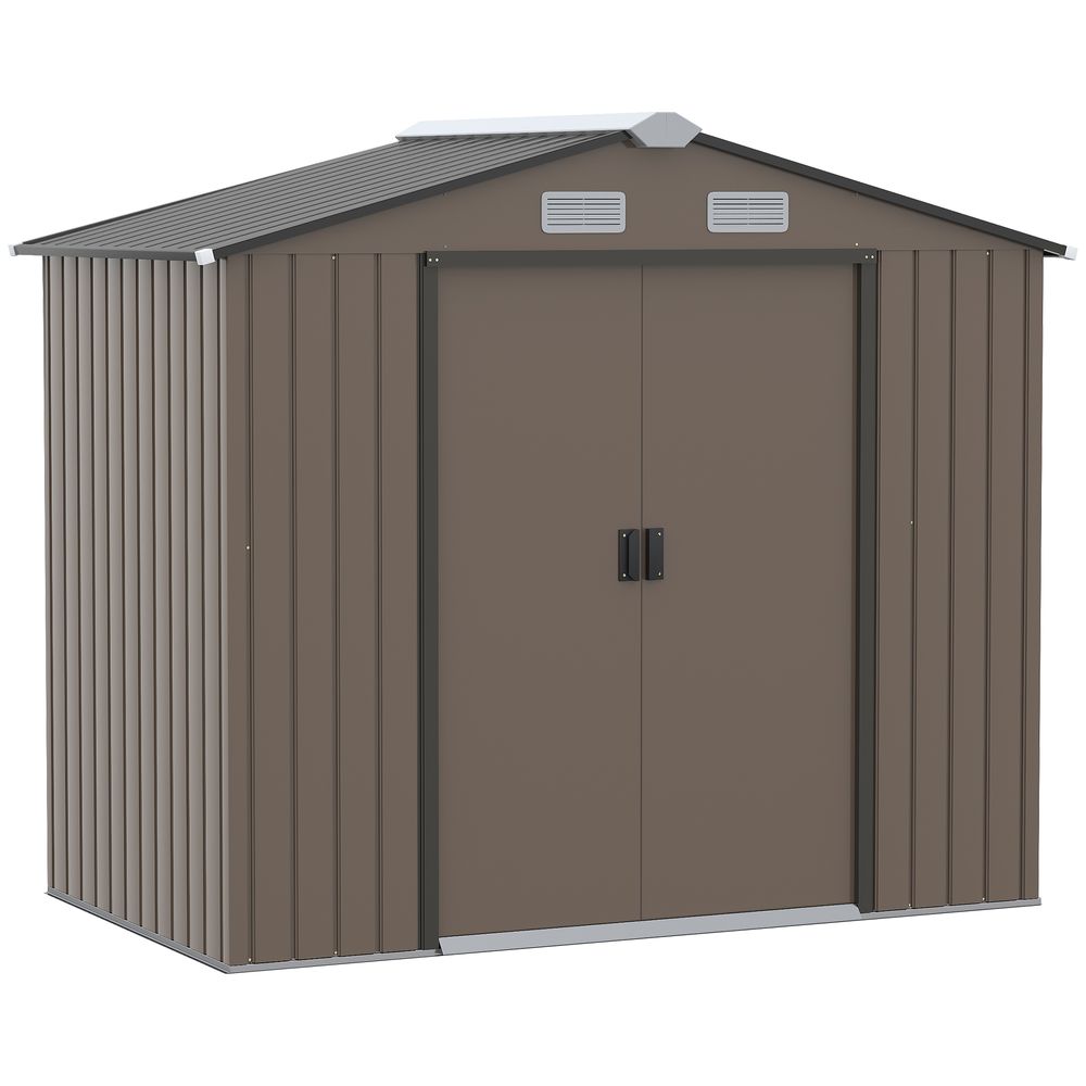 Steel Garden Shed Storage Unit with Locking Door - Brown