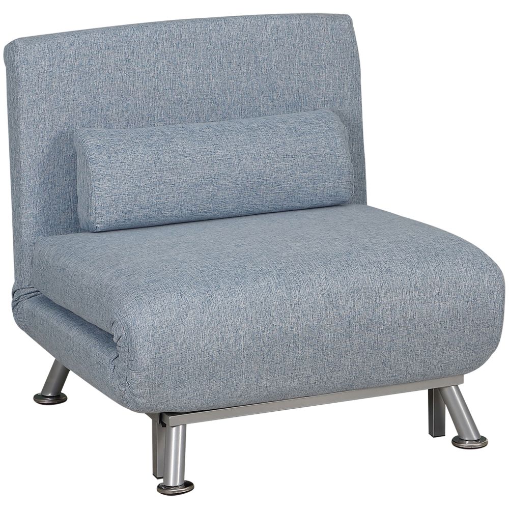 Blue Linen Upholstered 5-Position Single Futon Chair Bed