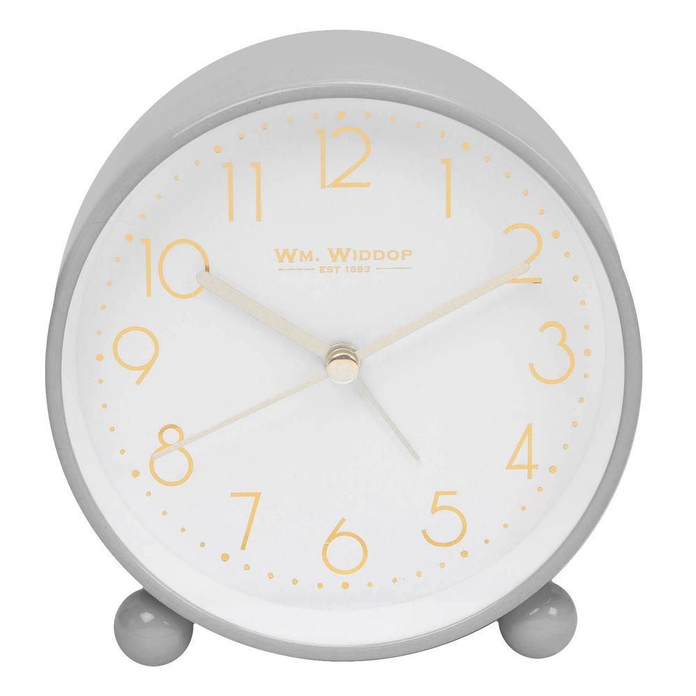 William Widdop Grey Metal Alarm Clock With Gold Dial - 5175GY