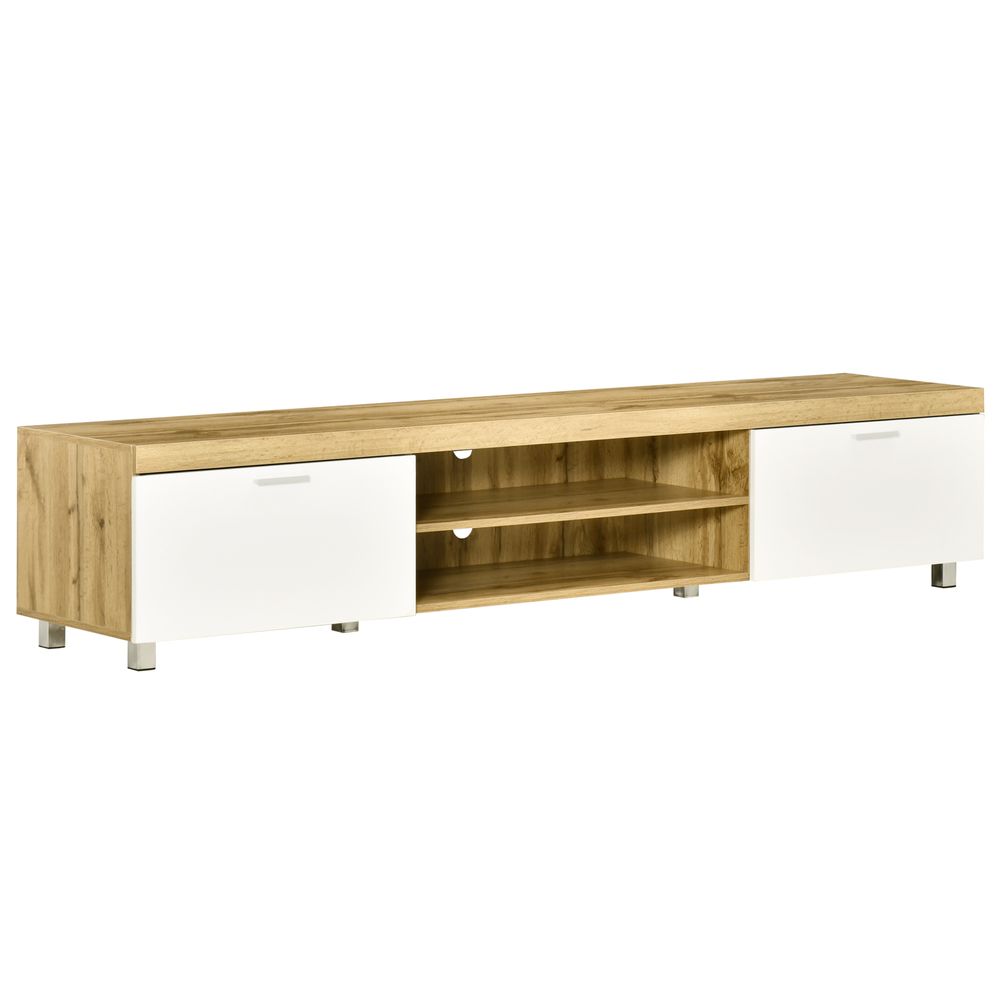 Homcom Modern Natural Wood Effect TV Unit with White Doors