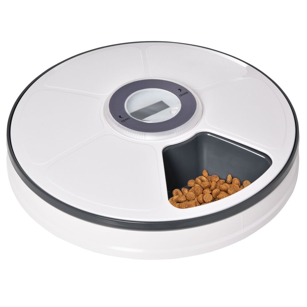 Six-Meal Automatic Pet Feeder with Digital Timer - White