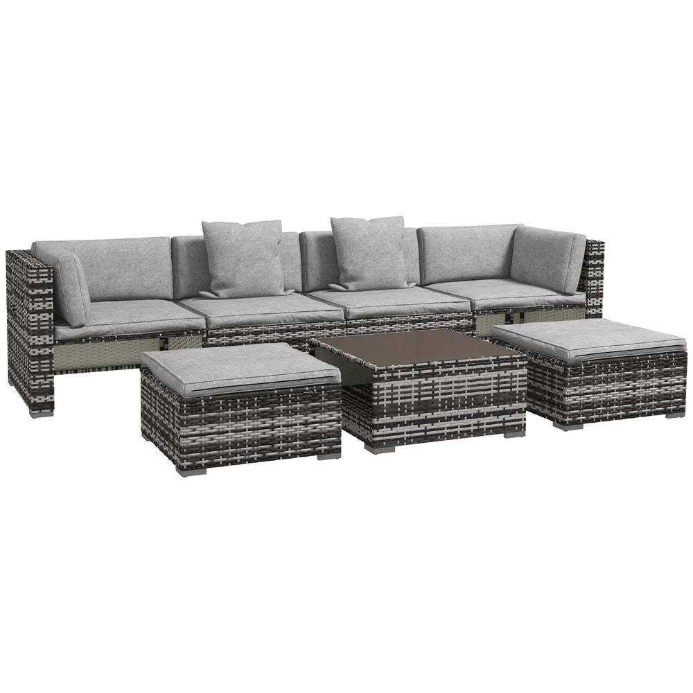 Outsunny 7 Seater Rattan Sofa Set with Stools & Table - Grey