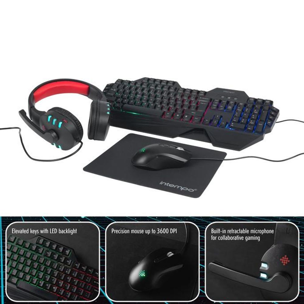 Intempo Quest Keyboard Headset & Mouse Gaming Set