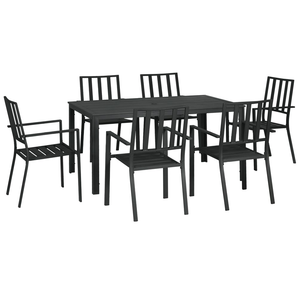 Outsunny 7 Piece Garden Dining Set with Stackable Chairs - Black