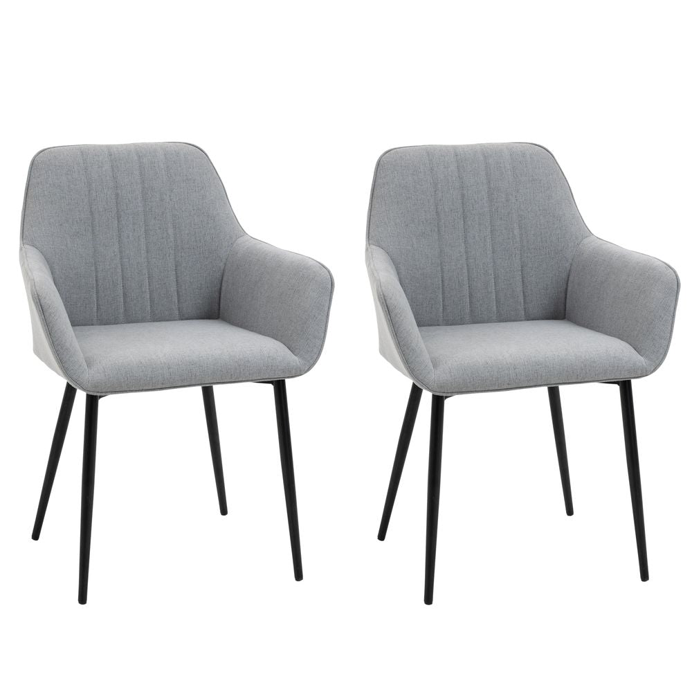 Set of 2 Upholstered Dining Chairs with Arms & Metal Legs - Grey