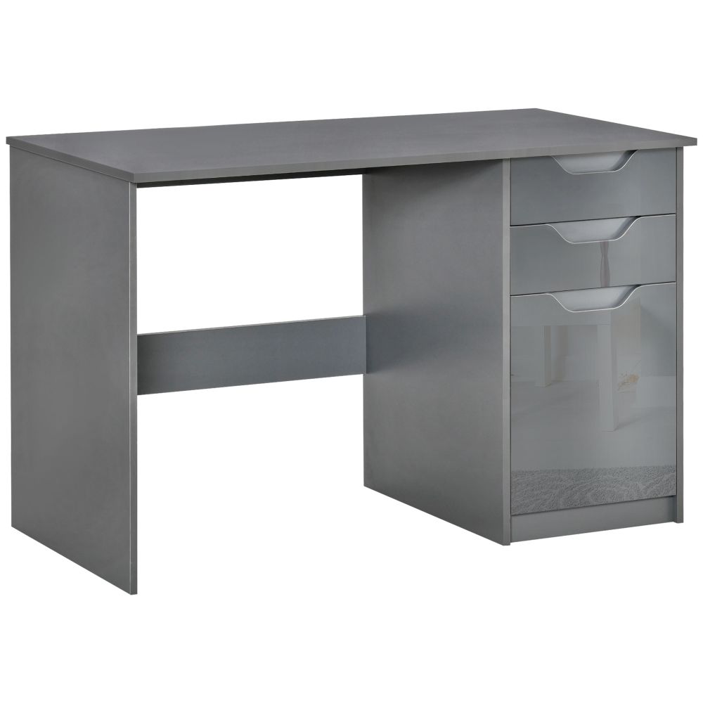 Modern Grey Gloss Desk with Drawers - 120cm