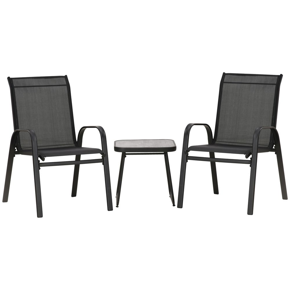 3-Piece Outsunny Bistro Set with Breathable Mesh Fabric - Black