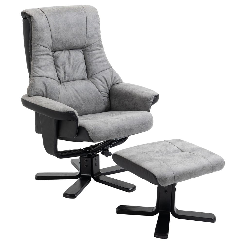 Grey Faux Leather Swivel Recliner Armchair with Footstool