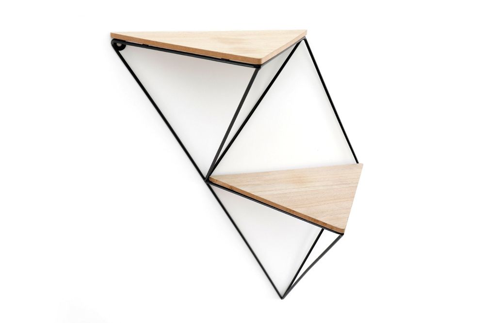 Black Metal and Wood Double Triangular Shelf - 47cm