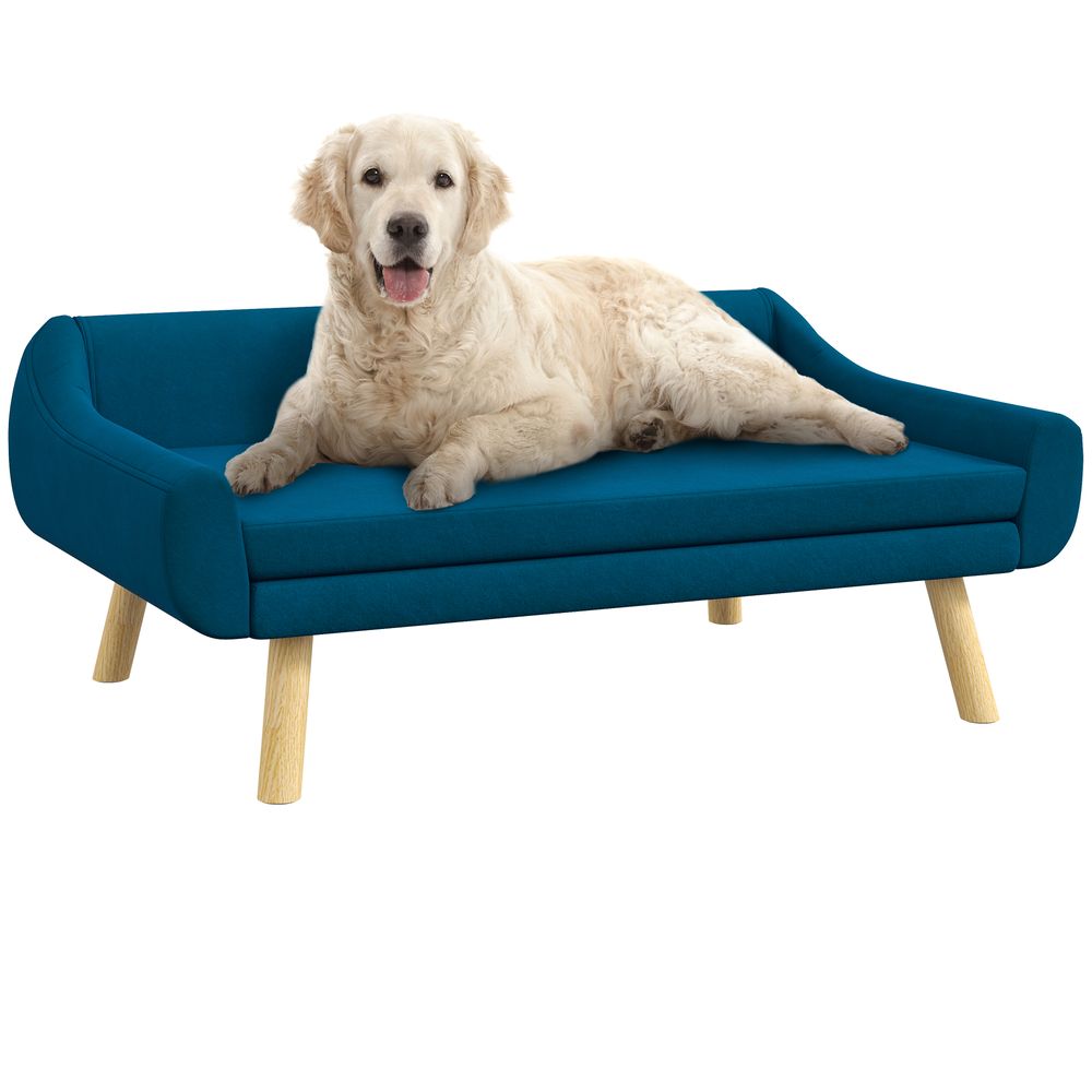 PawHut Raised Dog Couch with Wooden Frame - Blue