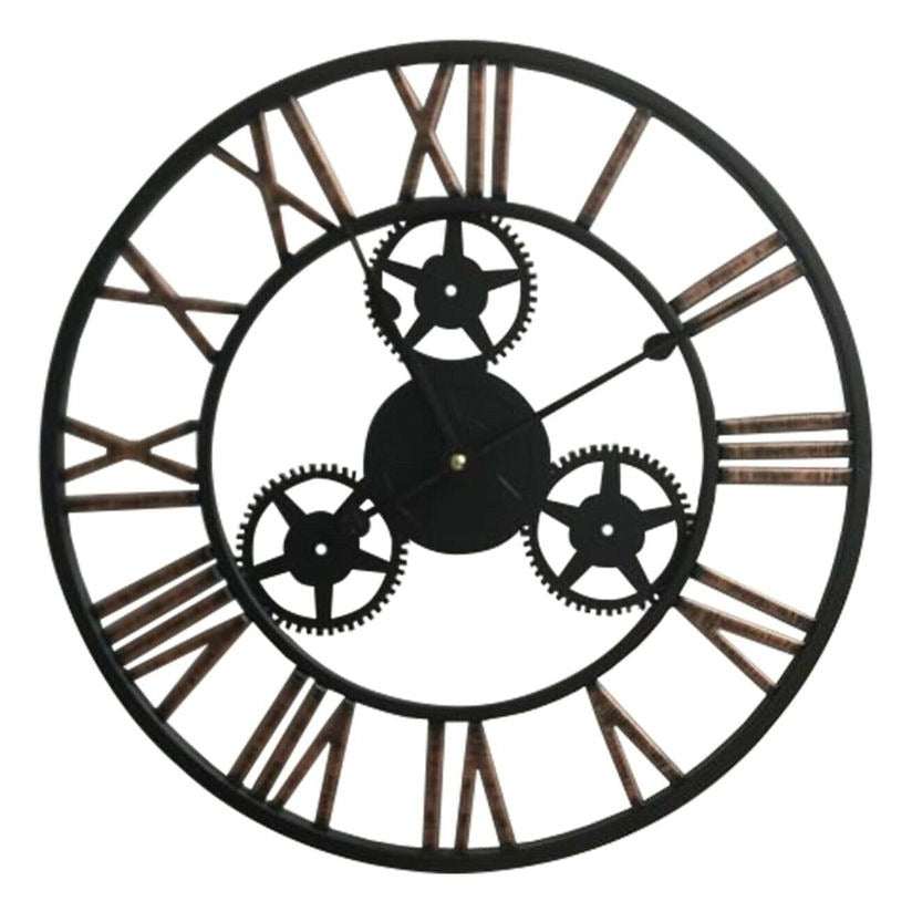 58CM Metal Mechanism Design Cog Wall Clock - Black & Copper