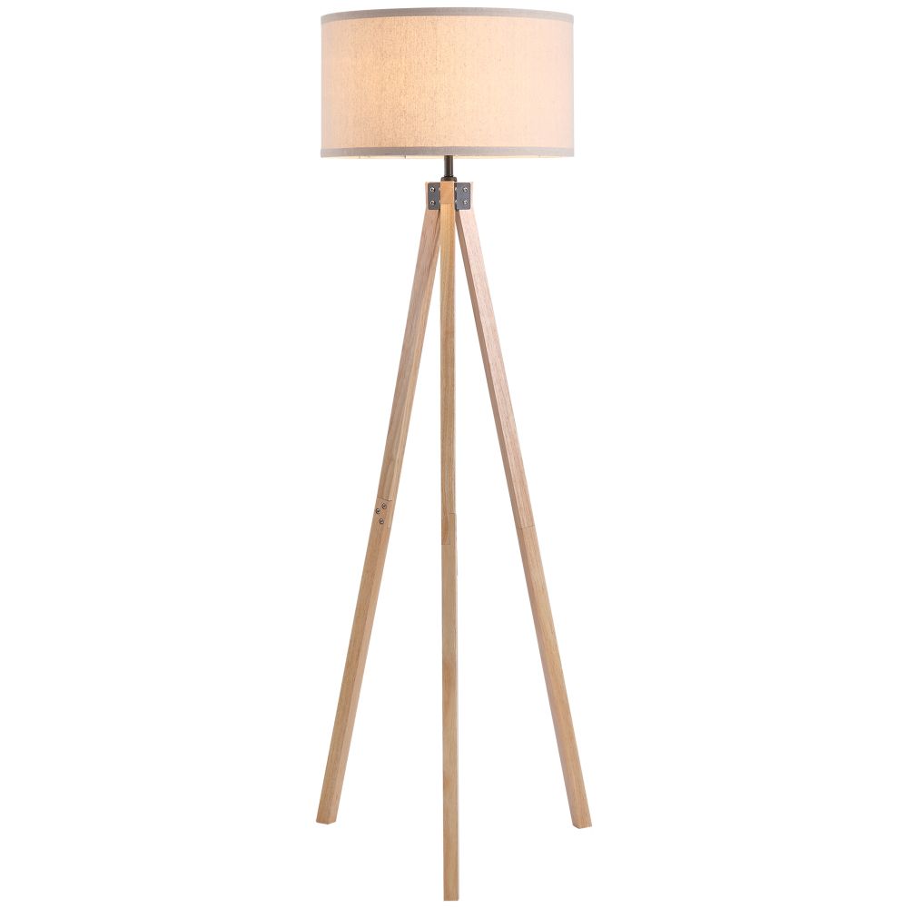 Wooden Tripod Lamp with Beige Light Shade