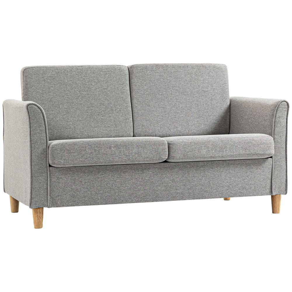HOMCOM Grey Linen Upholstery Double Seat Sofa with Armrests