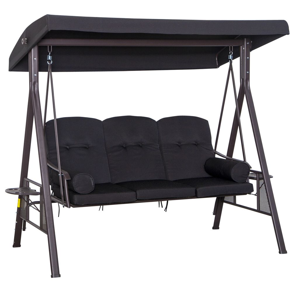 Outsunny 3 Seater Garden Swing with Canopy - Black