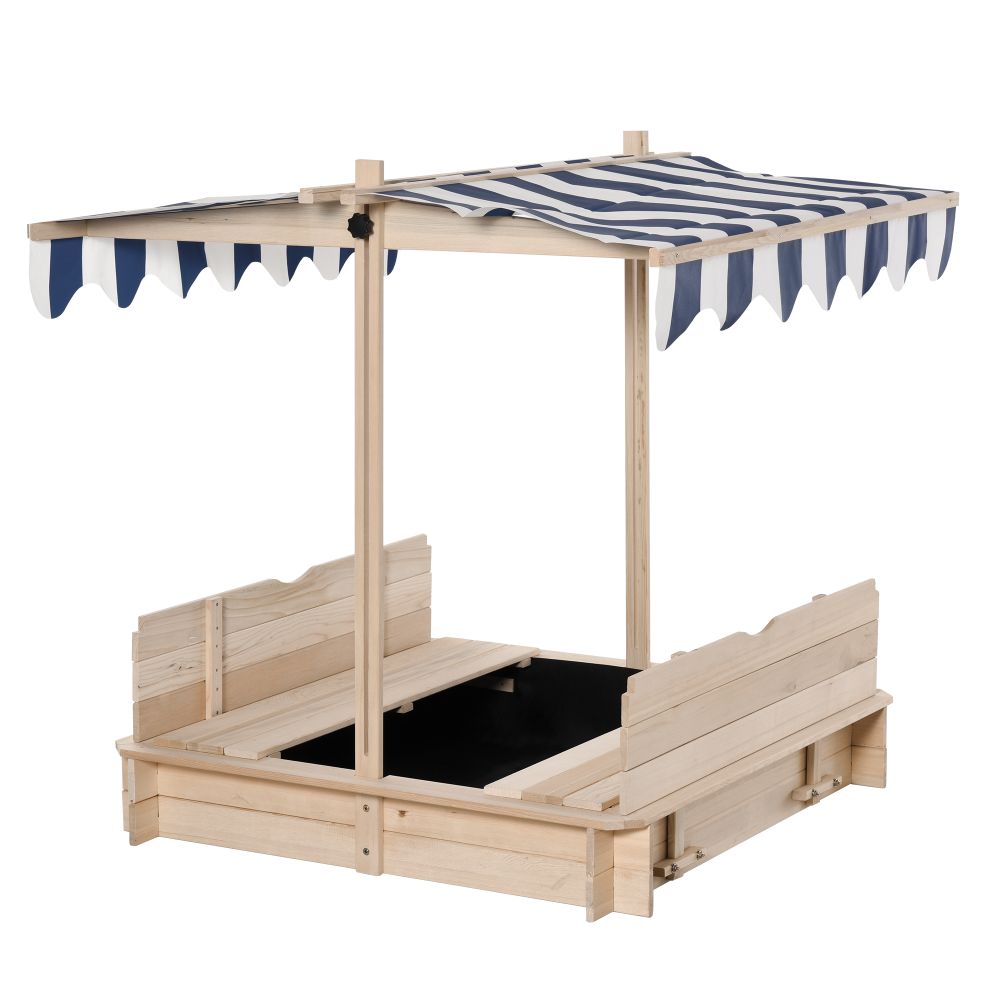Square Kids Wooden Sandpit Outdoor Playset with Canopy