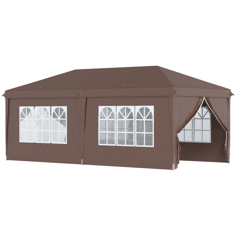 Height Adjustable Pop Up 3 x 6 Gazebo with Sides - Brown